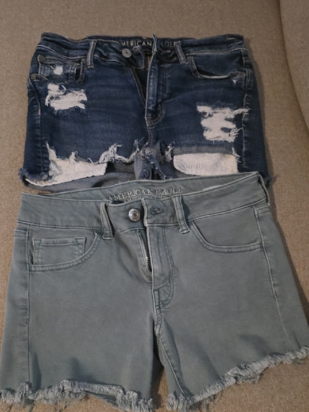 American Eagle Distressed Denim Shorts & Sage Frayed Hem Shorts